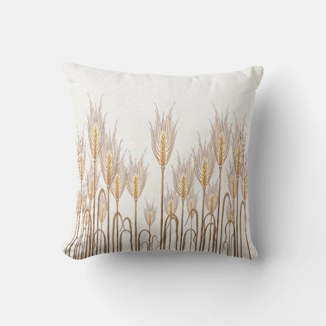 Stalks of Wheat Golden Yellow Mottled White Throw Pillow (Front)