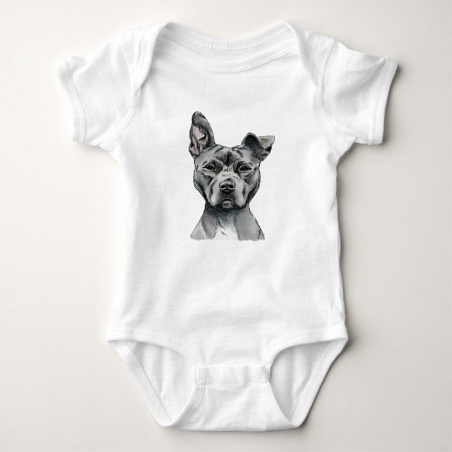 Stalky Pit Bull Dog Drawing Baby Bodysuit (Front)