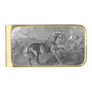 Stallion Horse Vintage Illustration Gold Finish Money Clip