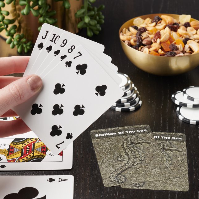 Stallion of the Sea Seahorse Sand Texture Artwork Poker Cards (In Situ)