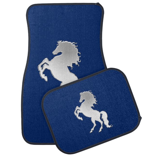 Stallion on Navy Blue Car Floor Mat (Set)