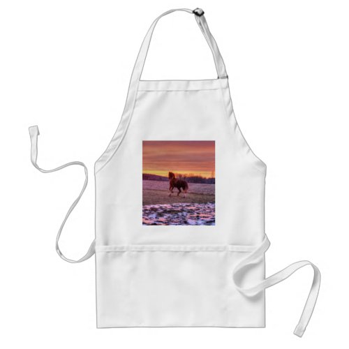 Stallion Running Home at Sunset on Ranch Adult Apron