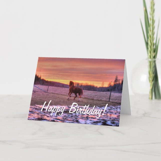 Stallion Running Home at Sunset on Ranch Card (Front)