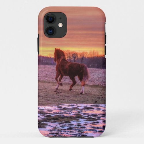Stallion Running Home at Sunset on Ranch iPhone 11 Case