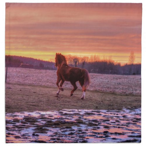 Stallion Running Home at Sunset on Ranch Napkin
