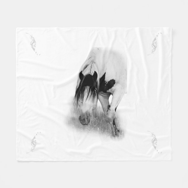 Stallion Shaman & Feathers Fleece Blanket (Front (Horizontal))
