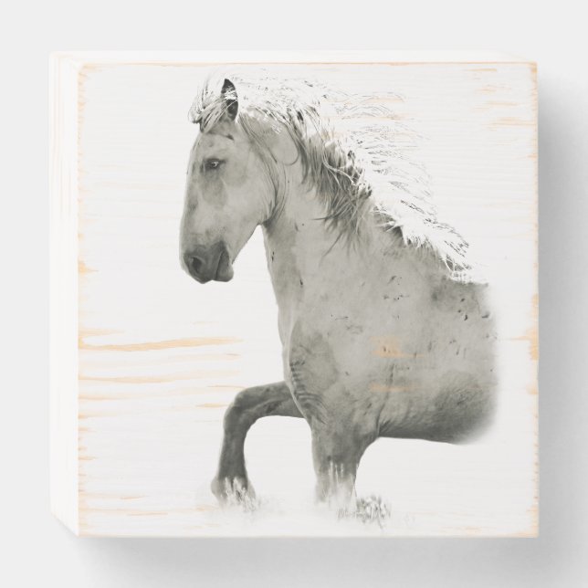 Stallion "Survivor" 6x6 Wood Art Wooden Box Sign (Front Horizontal)