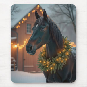Stallion With Christmas Wreath Mouse Pad
