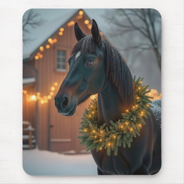 Stallion With Christmas Wreath Mouse Pad (Front)