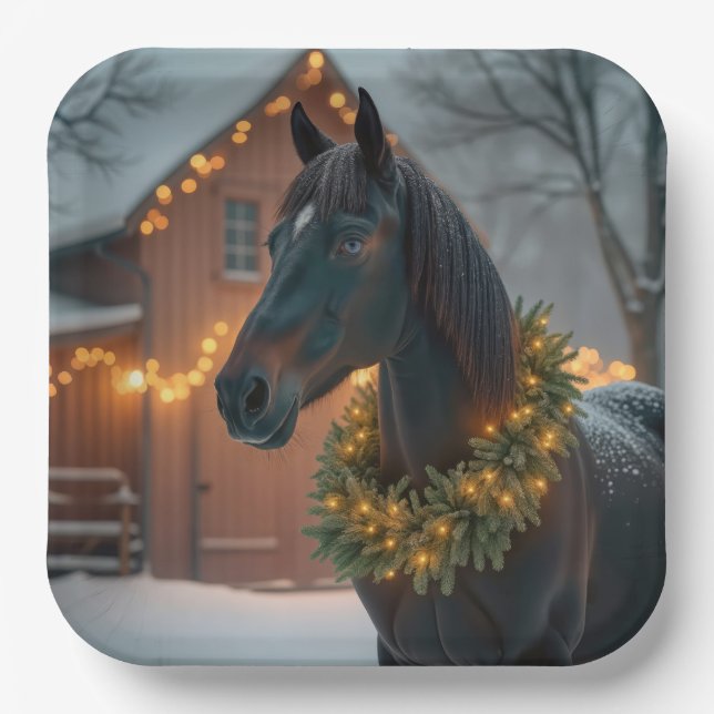 Stallion With Christmas Wreath Paper Plates (Front)