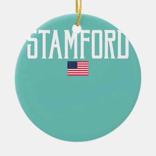 Stamford Connecticut American Flag Vintage White Ceramic Ornament