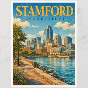 Stamford Connecticut Harbor Skyline GeoSaga Postcard