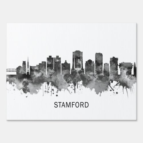 Stamford Connecticut Skyline BW Sign