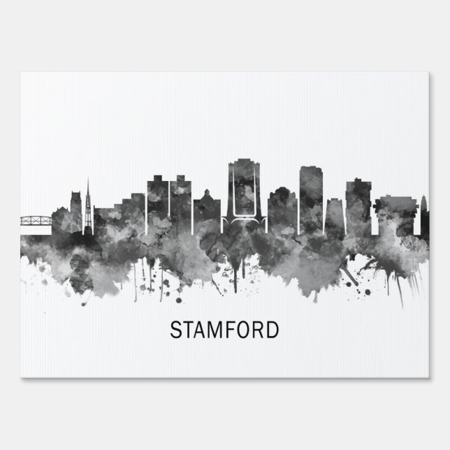 Stamford Connecticut Skyline BW Sign (Back)