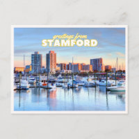 Stamford Connecticut Skyline Harbor Boats Greeting