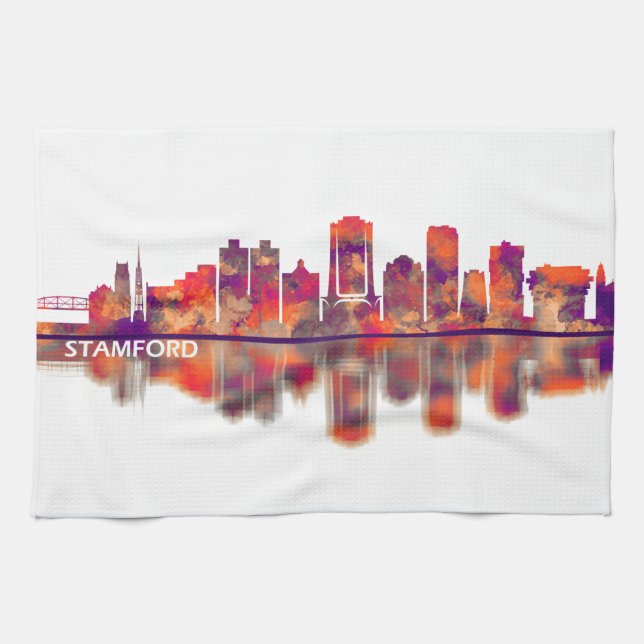 Stamford Connecticut Skyline Kitchen Towel (Horizontal)