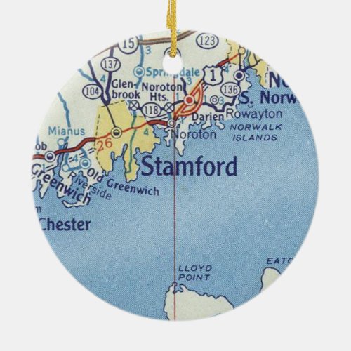 Stamford CT Vintage Map Ceramic Ornament