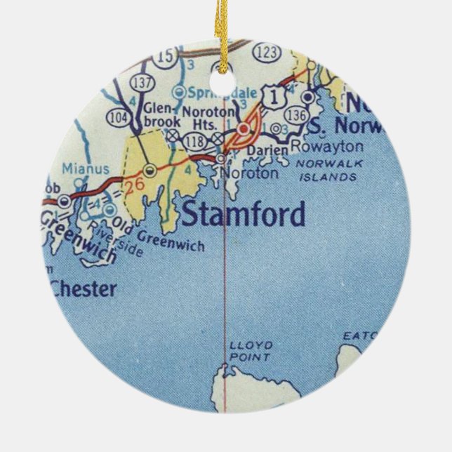 Stamford CT Vintage Map Ceramic Ornament (Back)