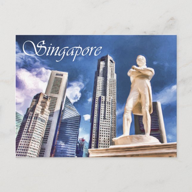 Stamford Raffles Landing Site and Statue Singapore Postcard (Front)