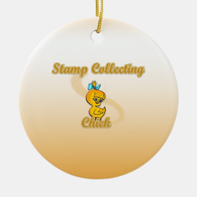 Stamp Collecting Chick Ceramic Ornament (Front)