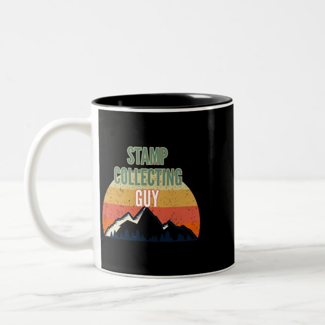 Stamp Collecting Gift for Men Stamp Collecting Guy Two-Tone Coffee Mug (Left)