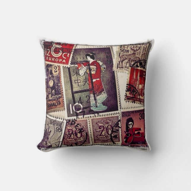 Stamp Collection Throw Pillow (Front)