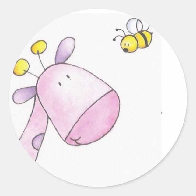 stamp girafe et abeille classic round sticker (Front)