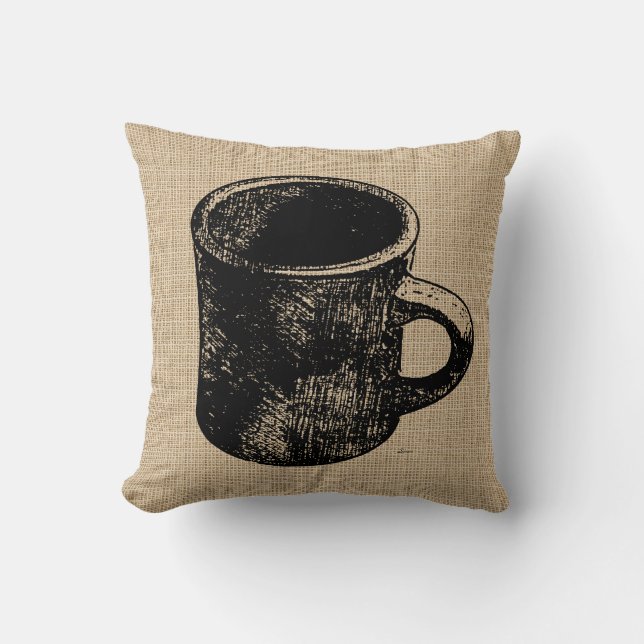 Stamp Look Coffee Mug Throw Pillow (Front)
