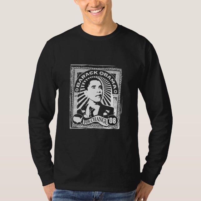 Stamp Obama Long Sleeve (Black) T-Shirt (Front)