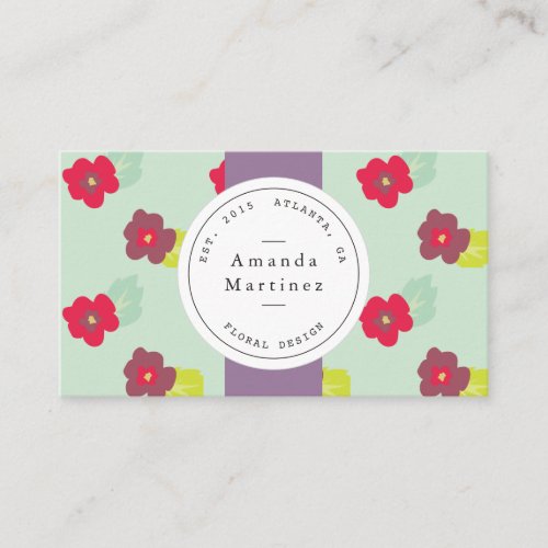 Stamp  Ribbon Purple Mint Floral Business Card