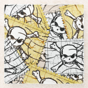 Stamp Skull Glass Coaster