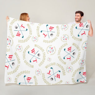 Stamped allover Sports Golf Clubs Pattern White Fleece Blanket
