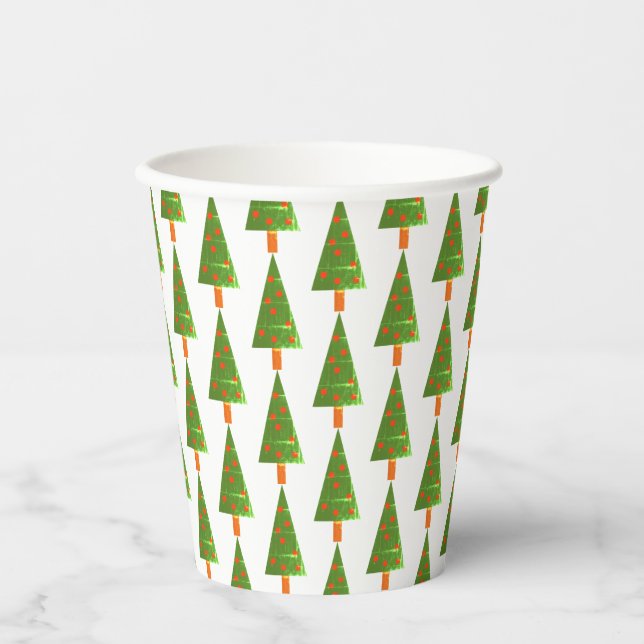 Stamped Christmas Trees on White Paper Cups (Front)