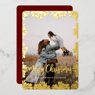 Stamped Floral Frame Photo Foil Holiday Card
