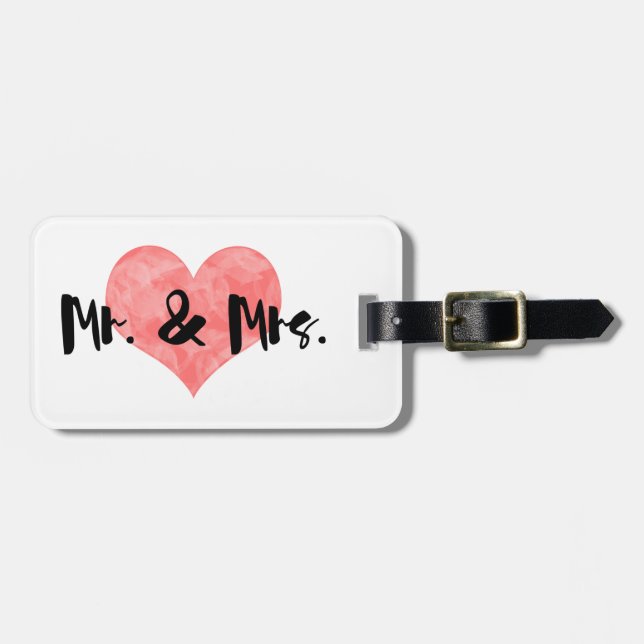 Stamped Heart Rustic Mr & Mrs Luggage Tag (Front Horizontal)