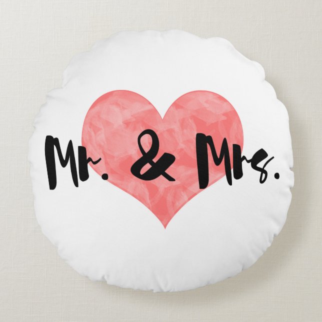 Stamped Heart Rustic Mr & Mrs Round Pillow (Front)