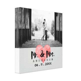 Stamped Heart Rustic Mr & Mrs Wedding Canvas Print