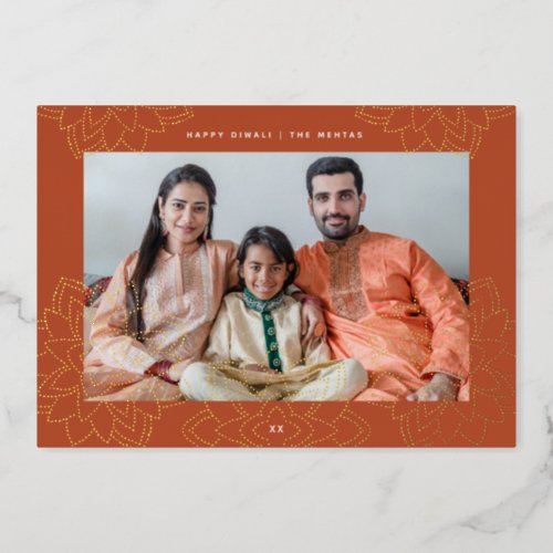 Stamped lotus Happy Diwali Photo Gold Foil Holiday Card
