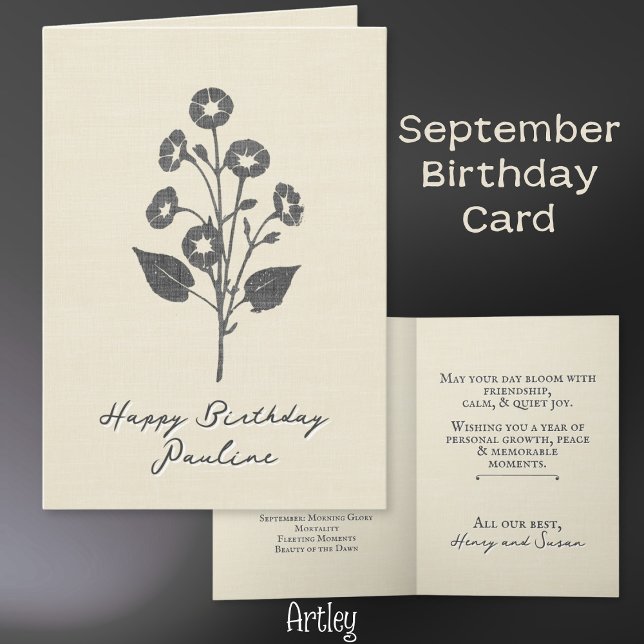 Stamped Morning Glory September Birth Flower Linen Card (Creator Uploaded)