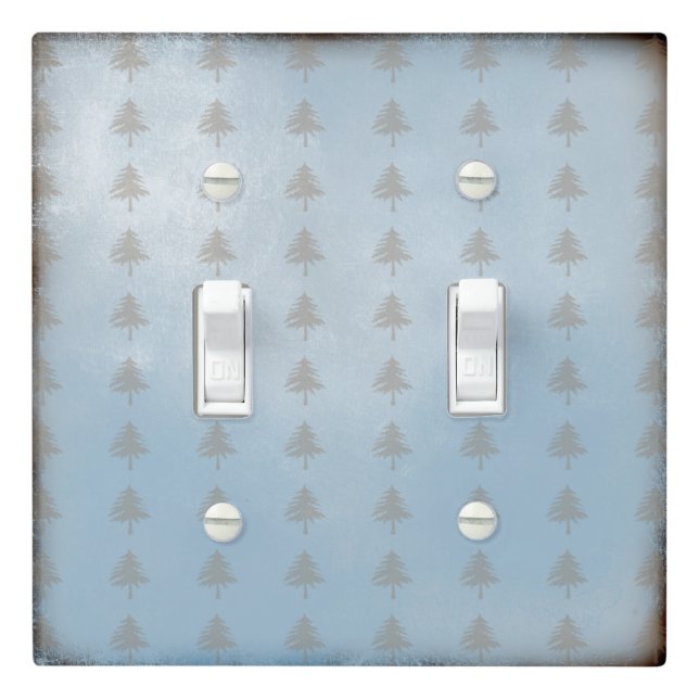 Stamped Pine Trees Pattern Light Blue Light Switch Cover (In Situ)