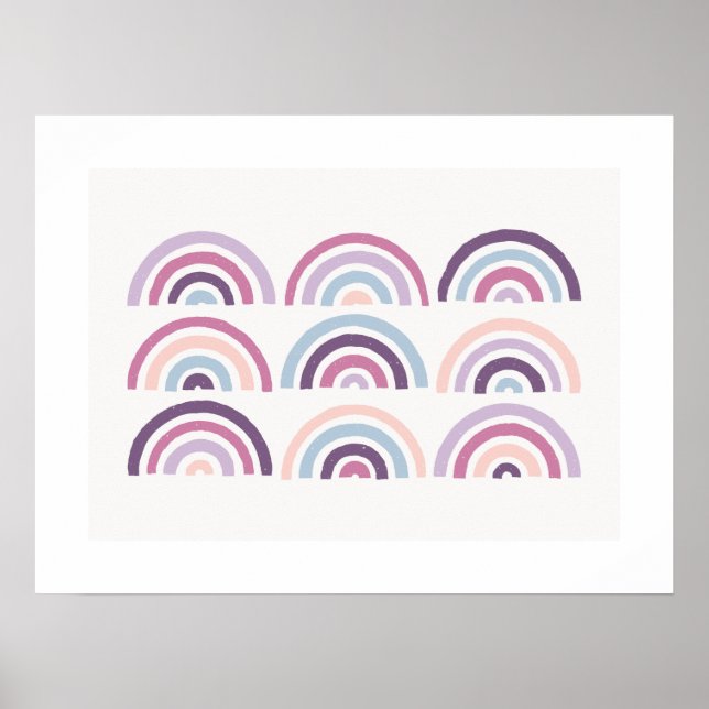 Stamped Rainbows Kids' Art Print - Plum (Front)