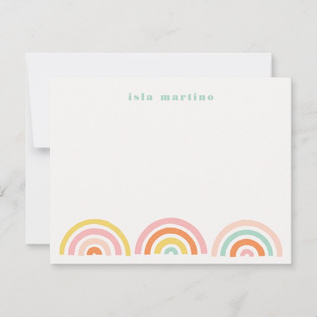 Stamped Rainbows Kids Stationery Card - Tangerine (Front)
