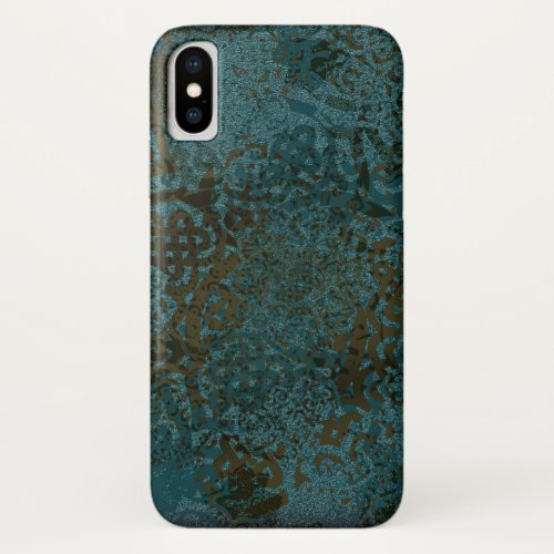 Stamped Teals Greens and Black Celtic Design iPhone X Case