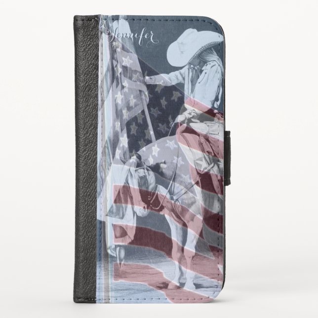 Stampede Prayers (ballpoint with flag) iPhone Wallet Case (Front)