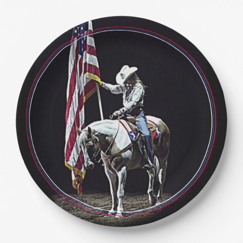 Stampede Prayers red white  blue border Paper Plates