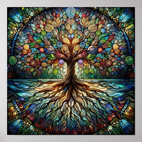 stan glass tree of life  poster