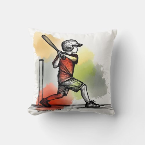 Stance of Focus _ Youth Baseball Sketch Throw Pillow