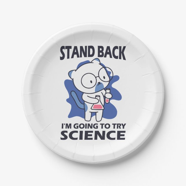 Stand Back - Adorable Cat Scientist Experimenting  Paper Plates (Front)