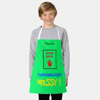 Stand Back This Could Get Messy green personalised Apron