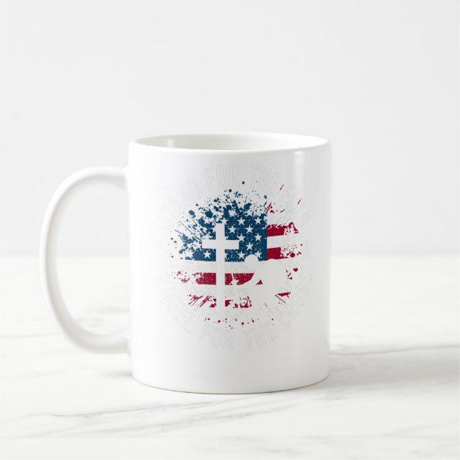 Stand For The Flag, Kneel For The Cross Patriotic Coffee Mug (Left)